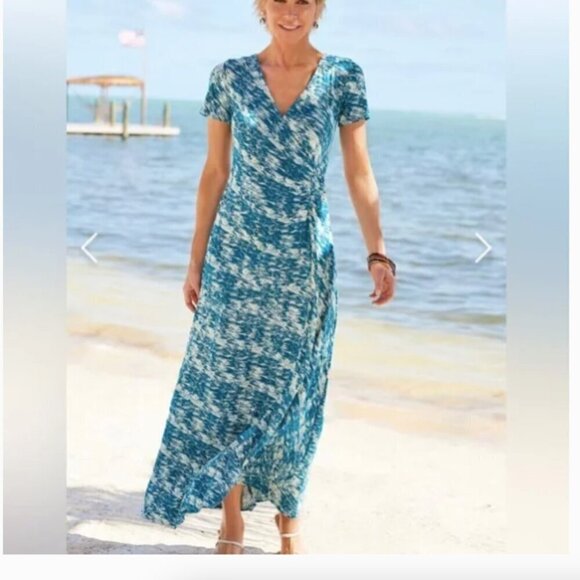 Soft Surroundings Joanna Abstract Print Ruched Wrap Maxi Dress - Picture 1 of 8